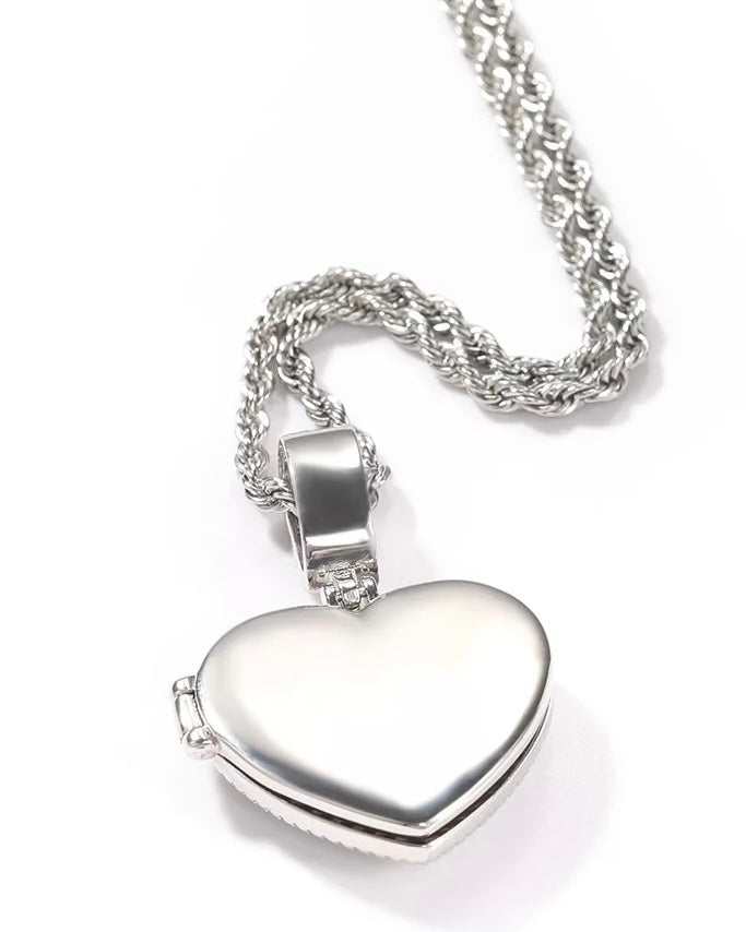 Iced Heart Photo Frame Pendant Necklace