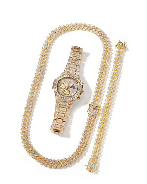 Iced Out Cuban Link+ Watch Set