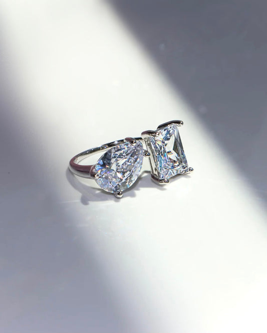 Two Stone Adjustable Diamond CZ Ring