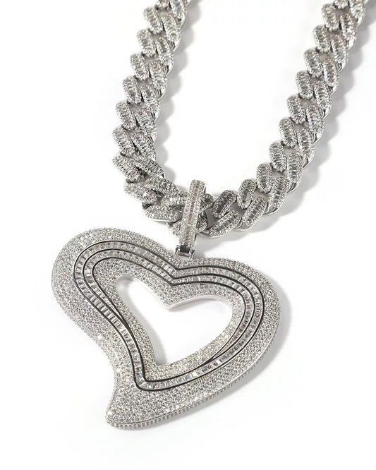 Iced Out Hole Heart Pendant