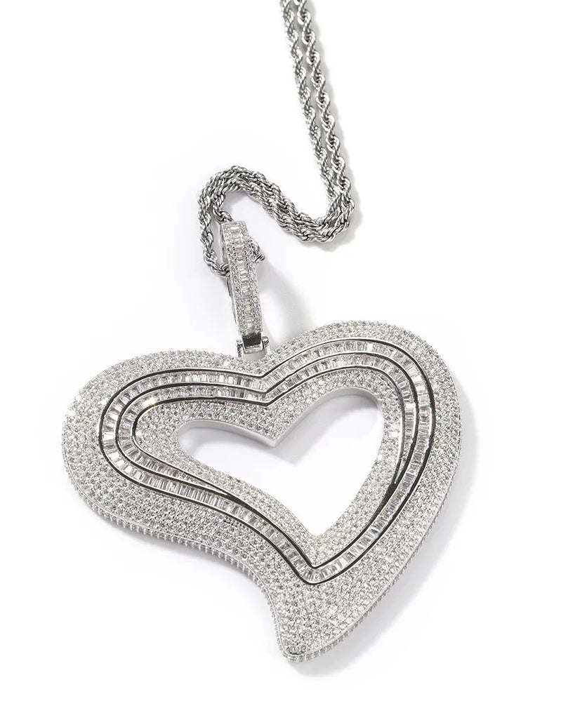 Iced Out Hole Heart Pendant