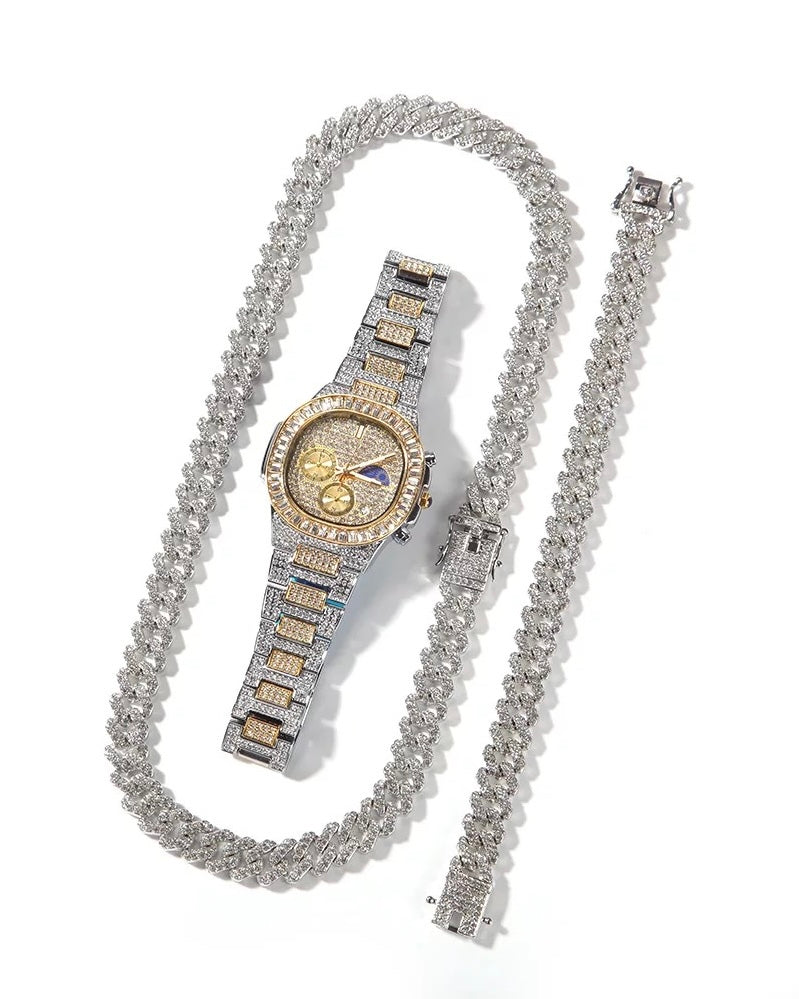 Iced Out Cuban Link+ Watch Set